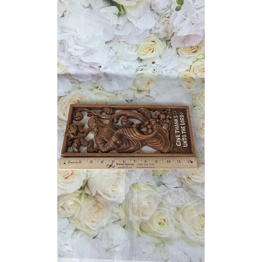 Religious Plaque Wall Art GIVE THANKS UNTO THE LORD Hanging Faux Wood USA